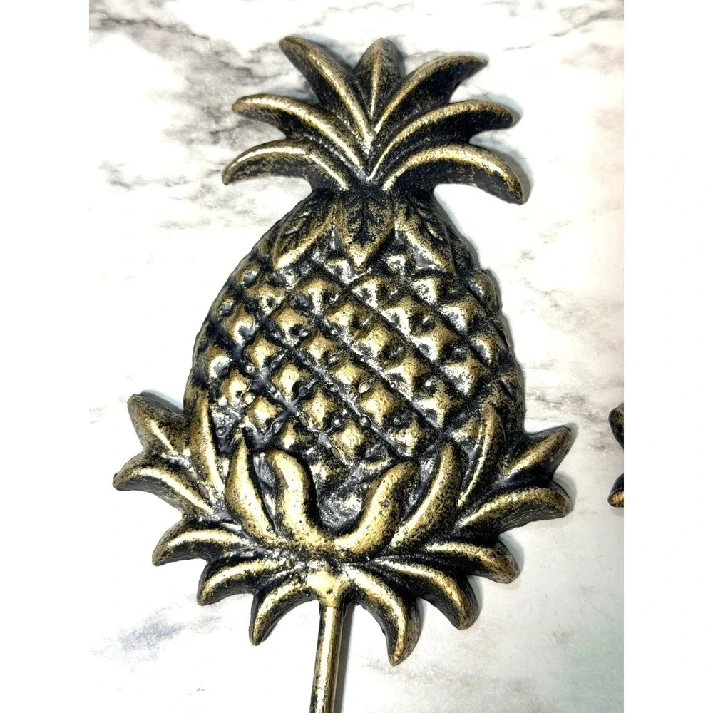 2~Cast Iron Pineapple Wall Hanging Hook,  Coat, Hat, Towel Hanger Gold 8